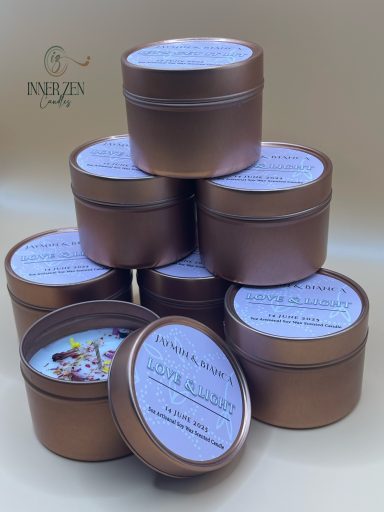 Candles, labelled and ready to ship