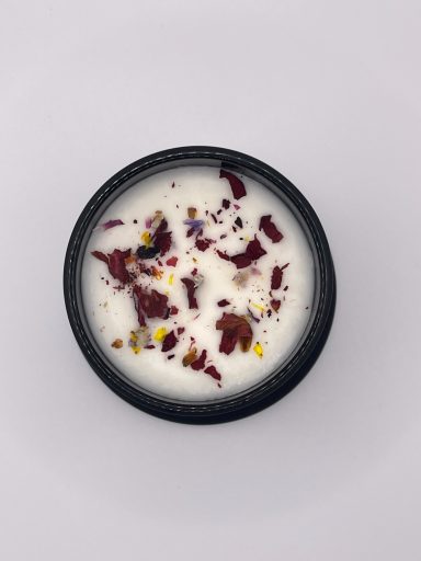 Top view of candle with dried flowers