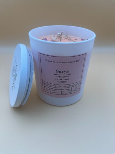 White candle jar with white lid